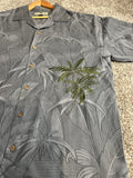 Tommy Bahama Y2K 100% Silk Palm Tree Shirt - Tonal Gray Design Medium