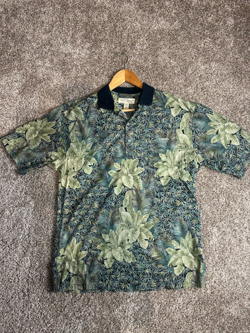 Tori Richard Tropical Print Polo Shirt - Lush Green Palm Design
