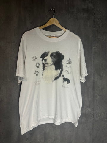 Vintage Border Collie Graphic T-Shirt – Hanes 50/50 – Size L