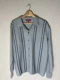 Supreme Cardigan 100% Wool Blend Light Blue with vertical stripes large