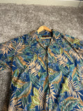 Tori Richard Honolulu Tropical Leaf Print Shirt - Blue and Green XL