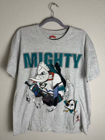 Vintage 90s Mighty Ducks AOP T-Shirt Nutmeg Single Stitch Rare Large Shirt