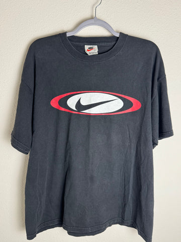 Vintage Y2K Nike Logo with Red Oval Black Tee Shirt