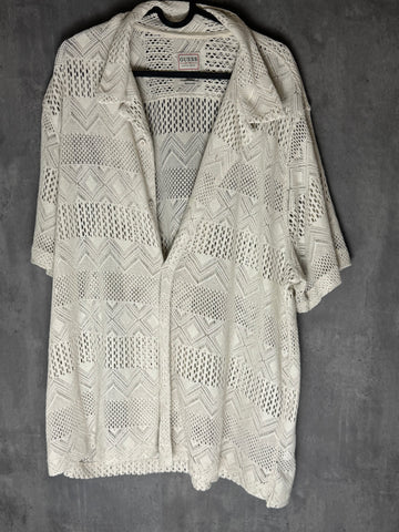 Guess Cream Mesh Button up Shirt XXL