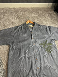 Tommy Bahama Y2K 100% Silk Palm Tree Shirt - Tonal Gray Design Medium