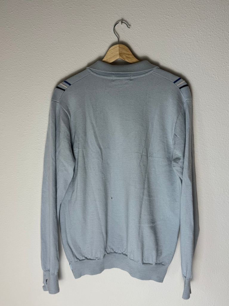 Supreme Cardigan 100% Wool Blend Light Blue with vertical stripes large