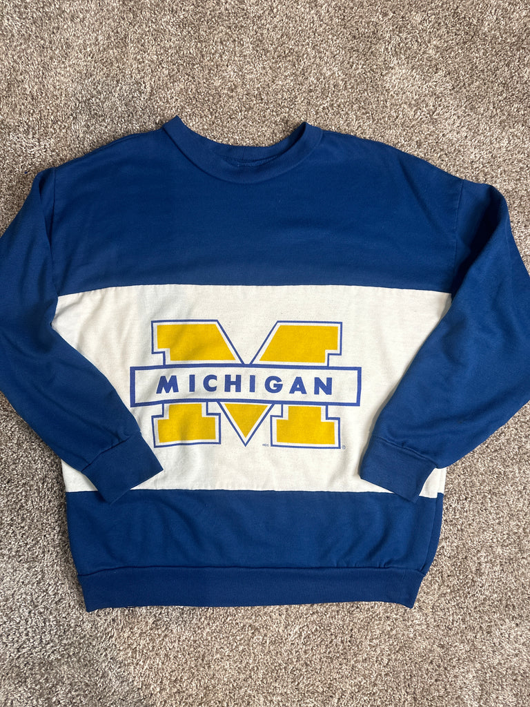 NCAA Michigan Wolverines Blue And White Vintage Crewneck Sweatshirt Large