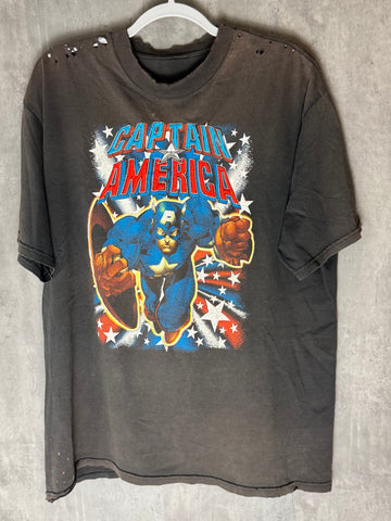 Vintage 90's Resurrection Captain America All Over Print Thrashed XL Shirt