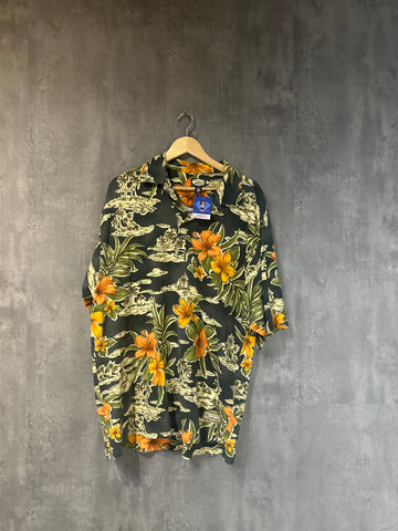 Tommy Bahama Vintage Hawaiian Polo XL Gray and Orange