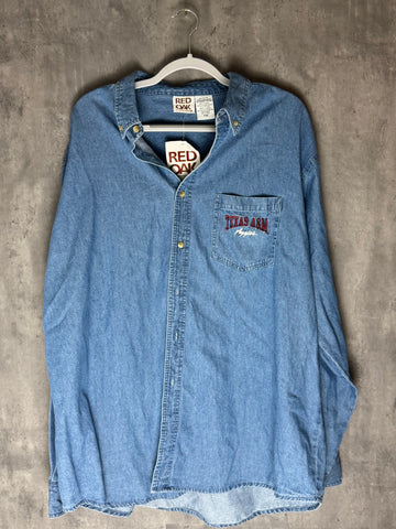 Vintage NWT Texas A&M Aggies Red Oaks Denim Longsleeve Shirt Mens XXL