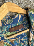 Tori Richard Honolulu Tropical Leaf Print Shirt - Blue and Green XL