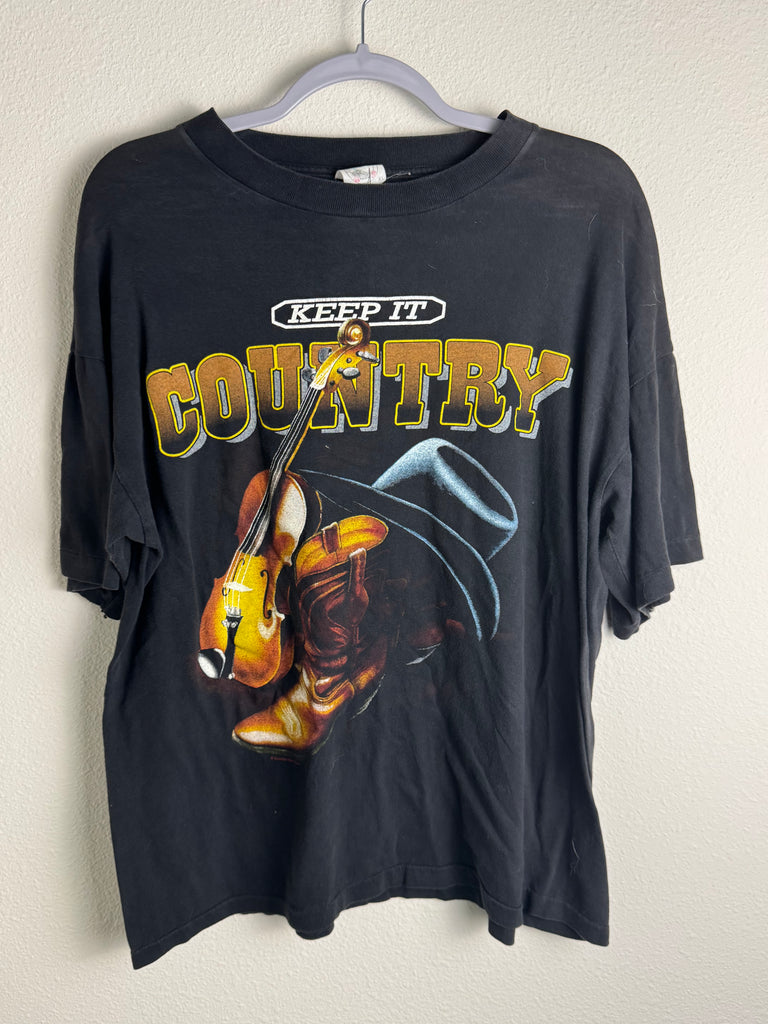 Vintage Keep It Country AOP black t-shirt XL