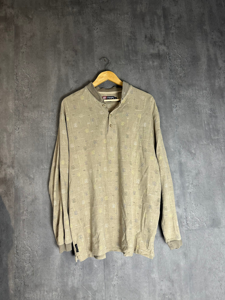 Vintage Chaps Ralph Lauren Textured Henley - Khaki (XL)