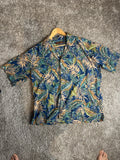Tori Richard Honolulu Tropical Leaf Print Shirt - Blue and Green XL