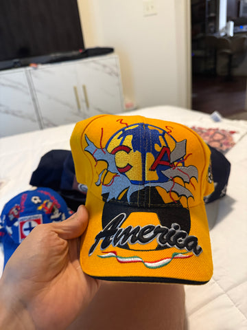 Vintage 90s Club América Snapback Hat Yellow Embroidered Logo Made in Korea Rare Soccer Cap