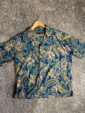 Tori Richard Honolulu Tropical Leaf Print Shirt - Blue and Green XL