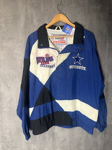 STAINED * Vintage Apex one Super Bowl XXVII Champions Cowboys Windbreaker Jacket Medium
